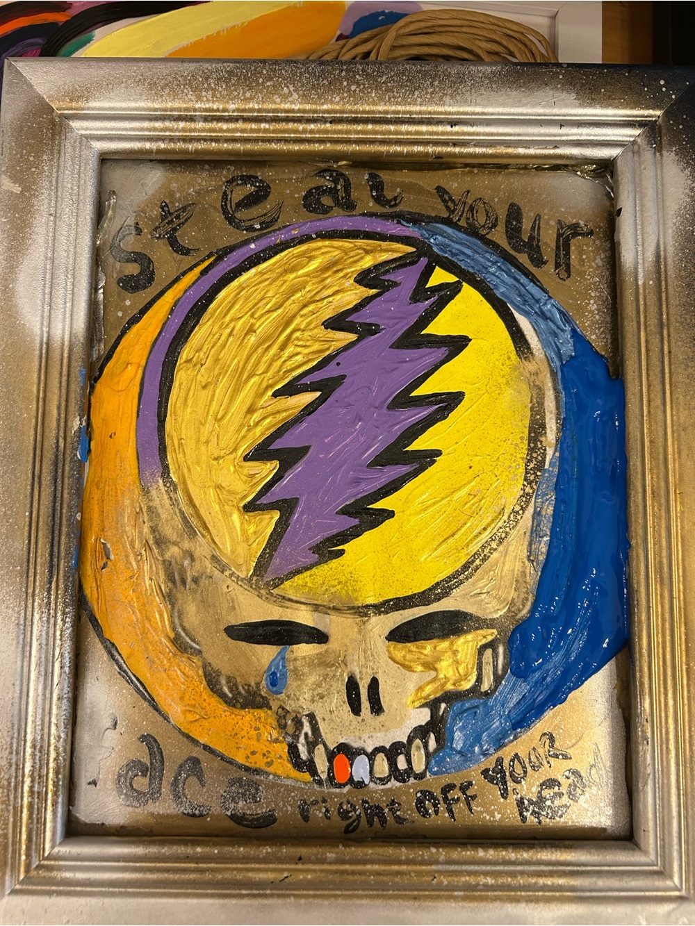 Gold, Purple & Blue Skull Wall Art - Steal Your Face Design Grateful Dead